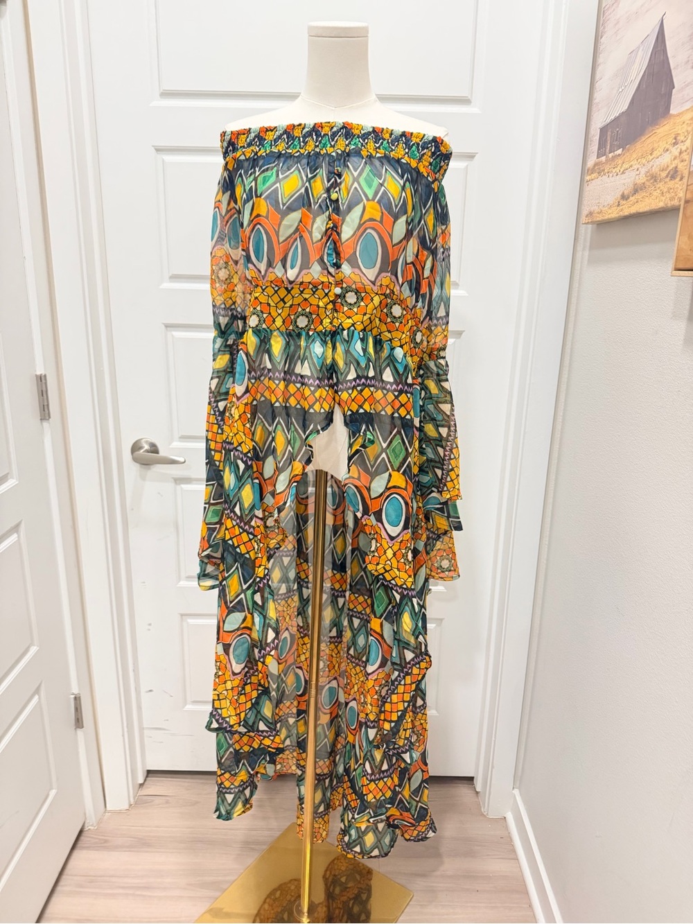 🔥Ashley Stewart Multicolor Off-Shoulder Boho Jumpsuit NWT RARE FIND!!! - Picture 2 of 8